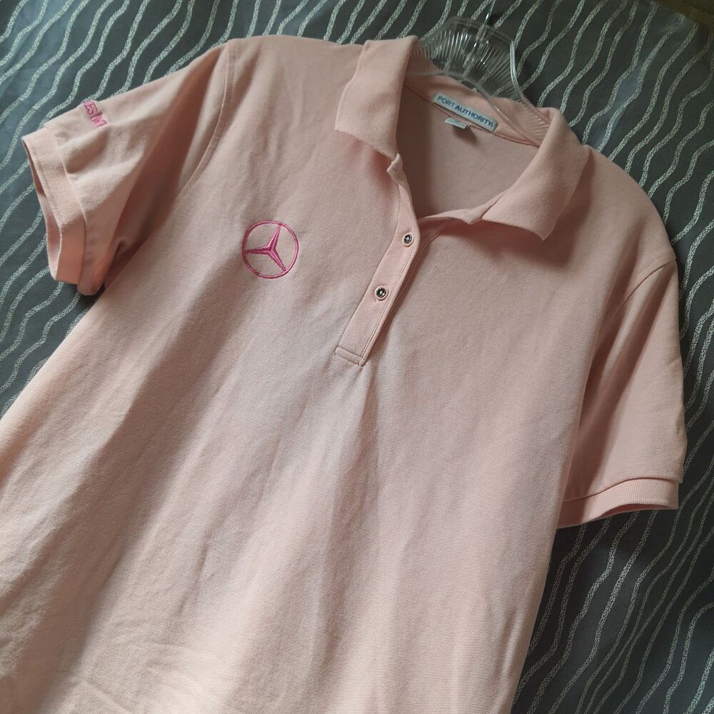 Mercedes Benz Pink Polo Womens Sz Med Embroidered Breast Cancer Awareness